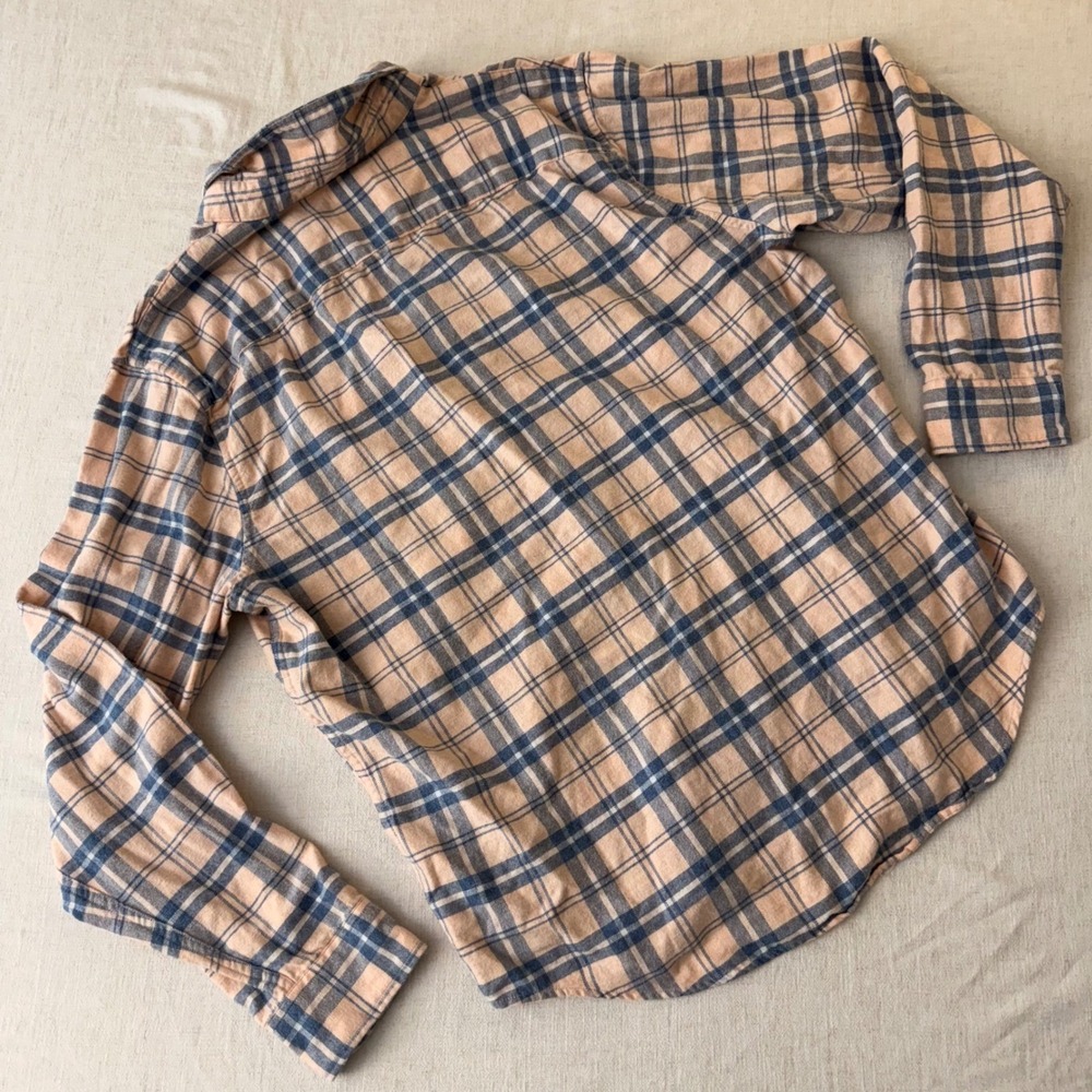Abercrombie & Fitch Mens‎ XL Flannel Plaid Button Down Peach Blue Long Sleeve - Picture 6 of 8
